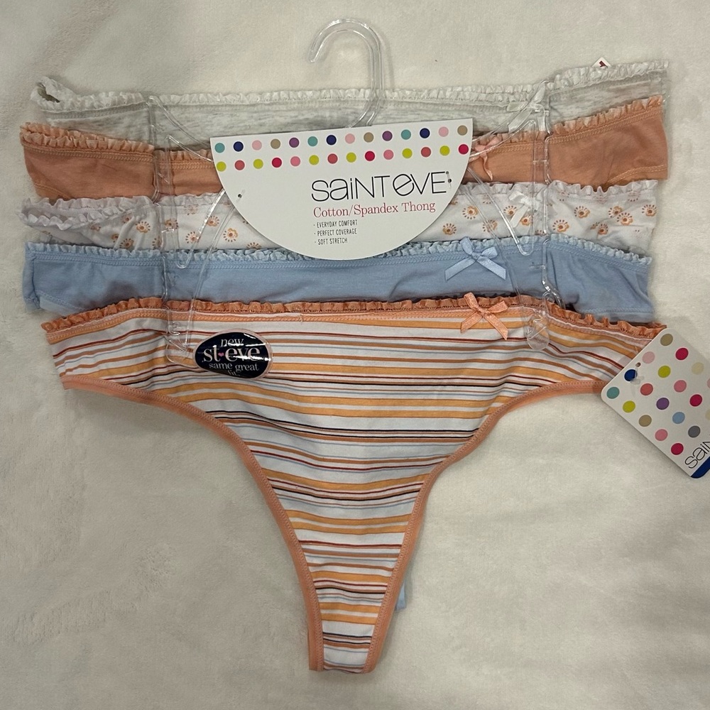 Saint Eve multi design 5 pack of Cotton/Spandex Thongs XL Rare Find
